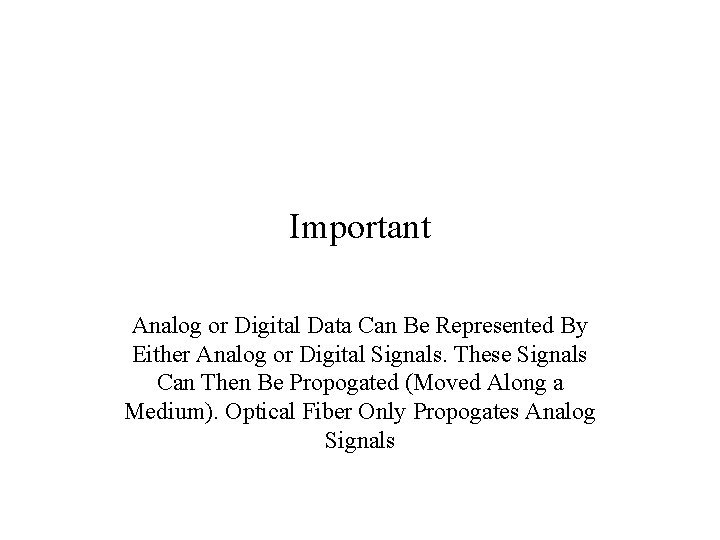 Important Analog or Digital Data Can Be Represented By Either Analog or Digital Signals.