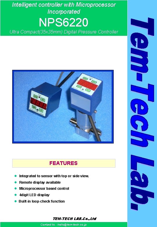 Intelligent controller with Microprocessor Incorporated NPS 6220 Ultra Compact(35 x 35 mm) Digital Pressure