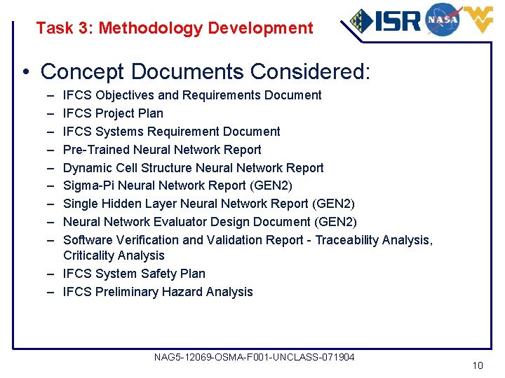 Task 3: Methodology Development • Concept Documents Considered: – – – – – IFCS