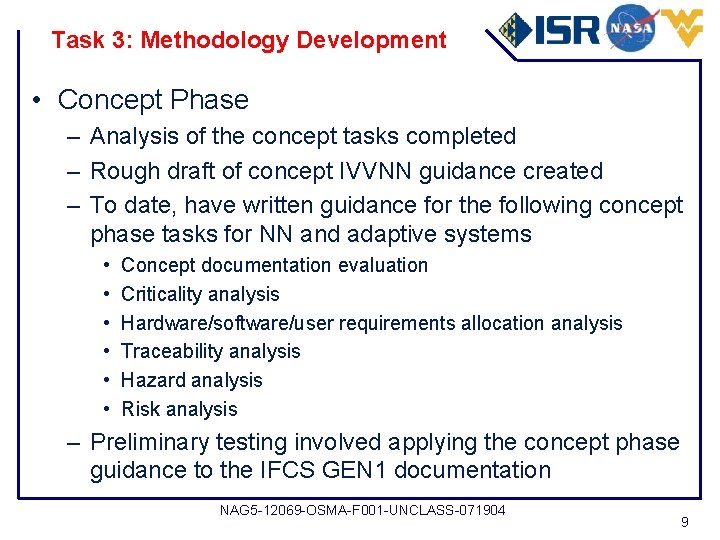 Task 3: Methodology Development • Concept Phase – Analysis of the concept tasks completed