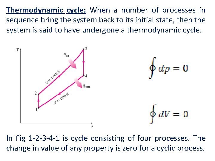 Thermodynamic cycle: When a number of processes in sequence bring the system back to