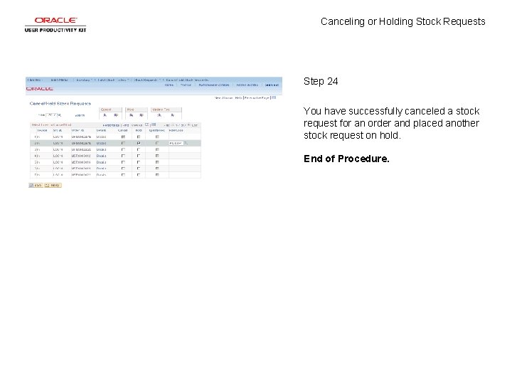 Canceling or Holding Stock Requests Step 24 You have successfully canceled a stock request