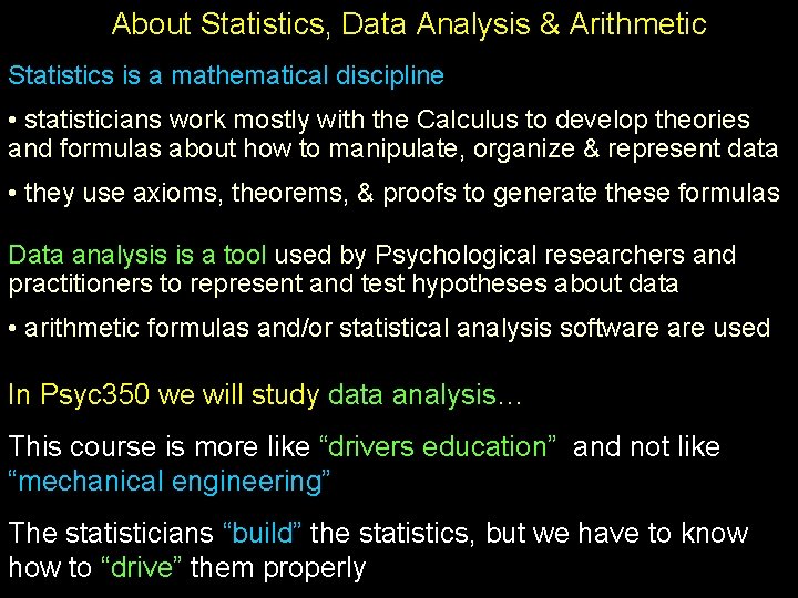 About Statistics, Data Analysis & Arithmetic Statistics is a mathematical discipline • statisticians work