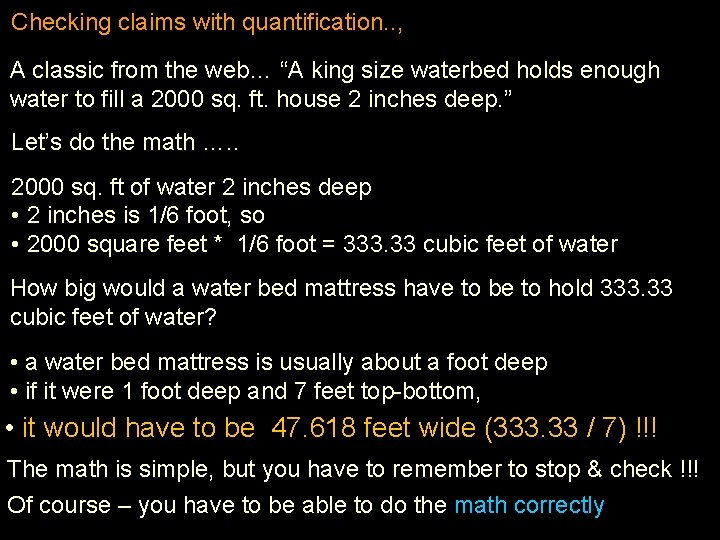 Checking claims with quantification. . , A classic from the web… “A king size