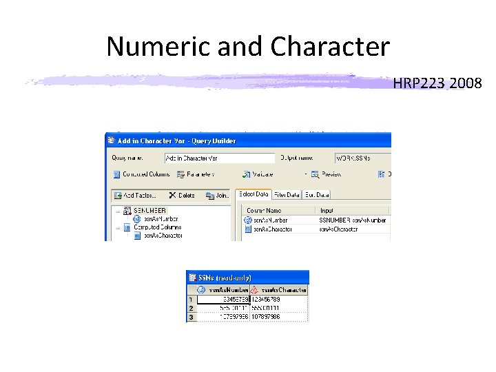 Numeric and Character HRP 223 2008 