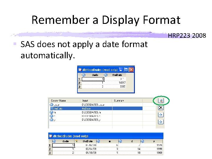 Remember a Display Format § SAS does not apply a date format automatically. HRP