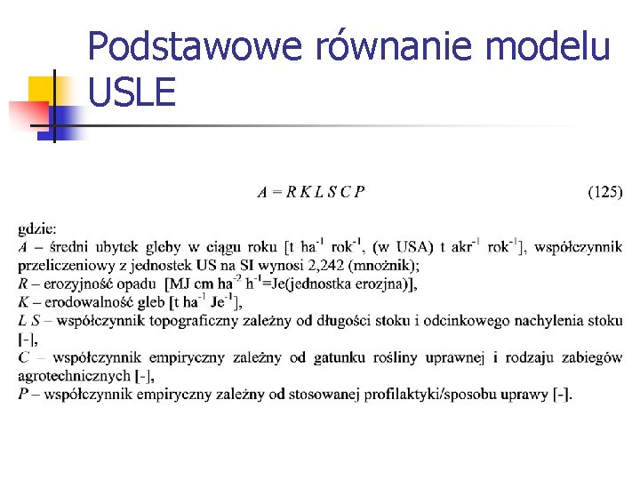 Podstawowe równanie modelu USLE 