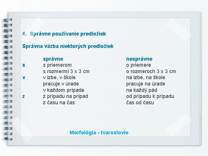 4. Správne používanie predložiek Správna väzba niektorých predložiek s v z správne s priemerom