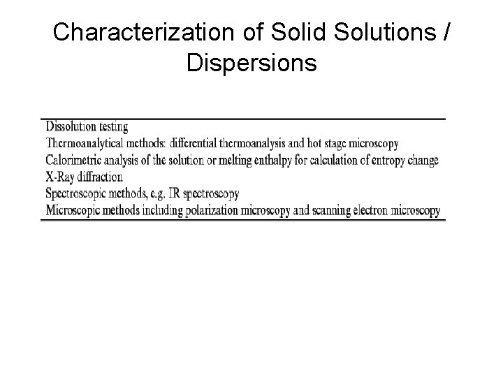 Characterization of Solid Solutions / Dispersions 
