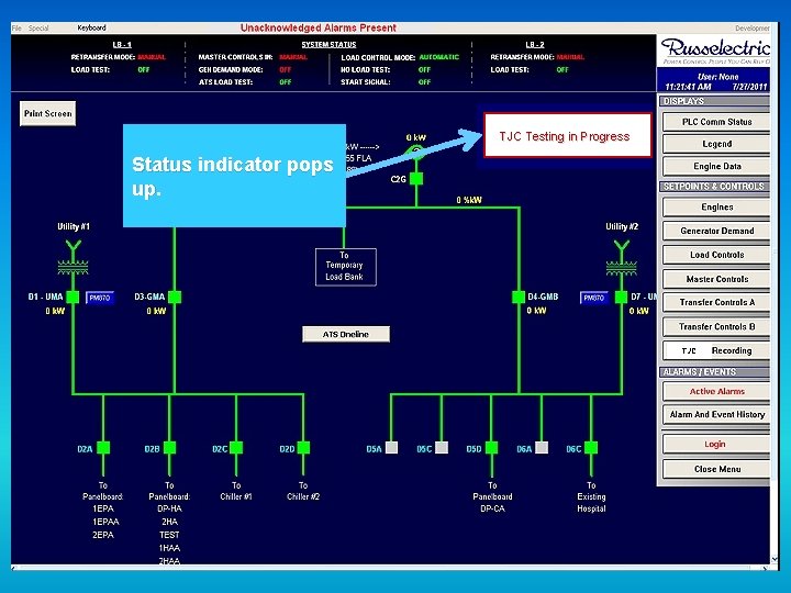 TJC Testing in Progress Status indicator pops up. TJC 