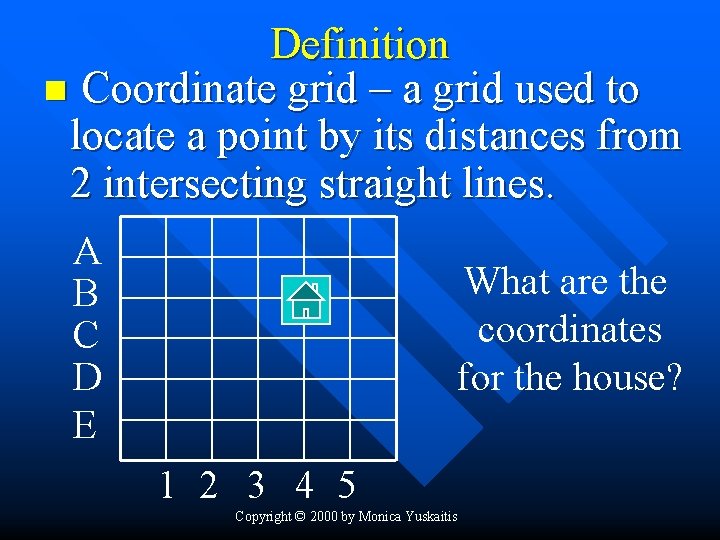 Definition n Coordinate grid – a grid used to locate a point by its