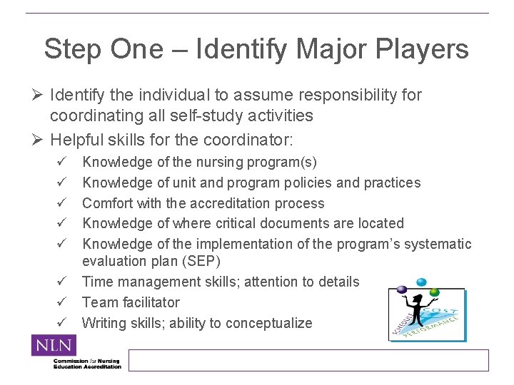 Step One – Identify Major Players Ø Identify the individual to assume responsibility for