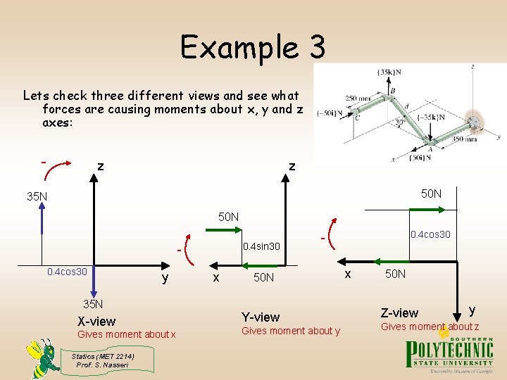 Example 3 Lets check three different views and see what forces are causing moments