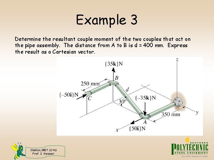 Example 3 Determine the resultant couple moment of the two couples that act on