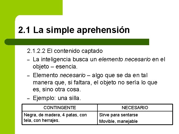 2. 1 La simple aprehensión 2. 1. 2. 2 El contenido captado – La