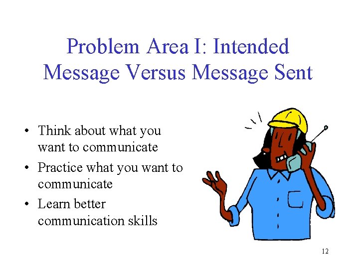 Problem Area I: Intended Message Versus Message Sent • Think about what you want