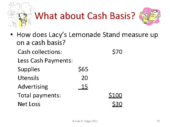 What about Cash Basis? • How does Lacy’s Lemonade Stand measure up on a