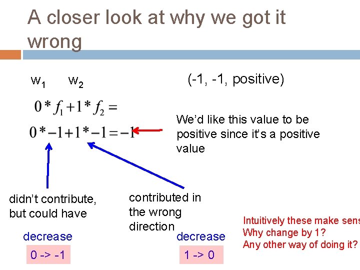 A closer look at why we got it wrong w 1 w 2 (-1,