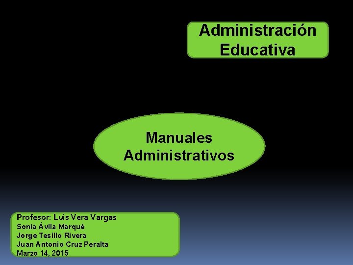 Administración Educativa Manuales Administrativos Profesor: Luis Vera Vargas Sonia Ávila Marqué Jorge Tesillo Rivera