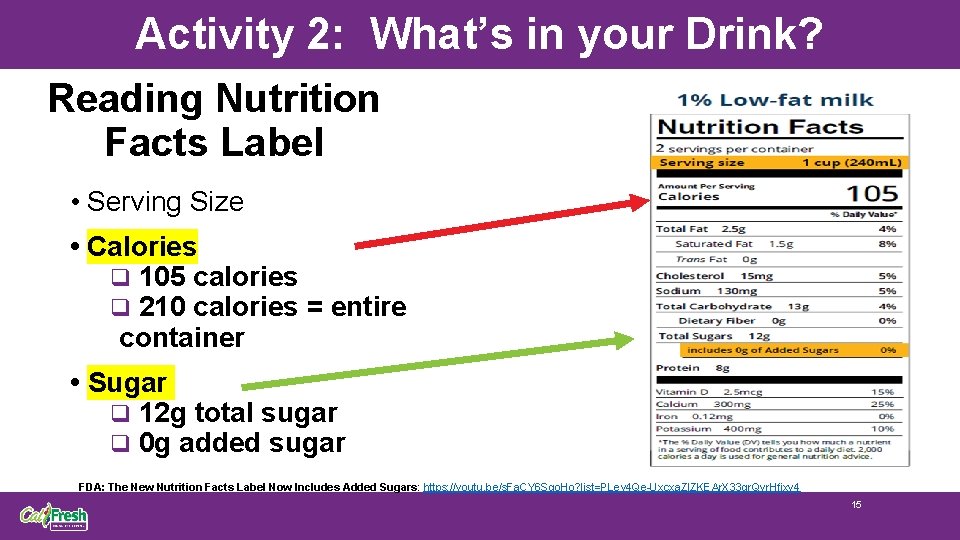 Activity 2: What’s in your Drink? Reading Nutrition Facts Label • Serving Size •