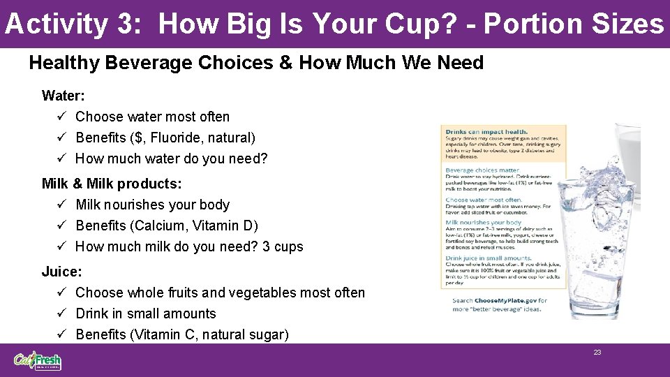 Activity 3: How Big Is Your Cup? - Portion Sizes Healthy Beverage Choices &