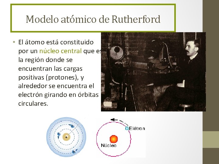 Modelo atómico de Rutherford • El átomo está constituido por un núcleo central que