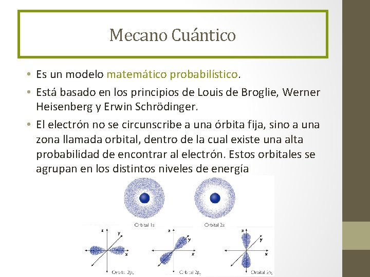 Mecano Cuántico • Es un modelo matemático probabilístico. • Está basado en los principios