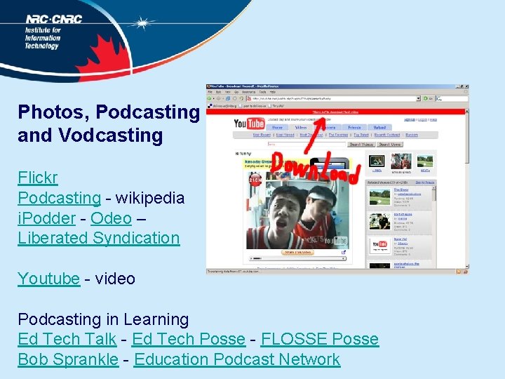 Photos, Podcasting and Vodcasting Flickr Podcasting - wikipedia i. Podder - Odeo – Liberated