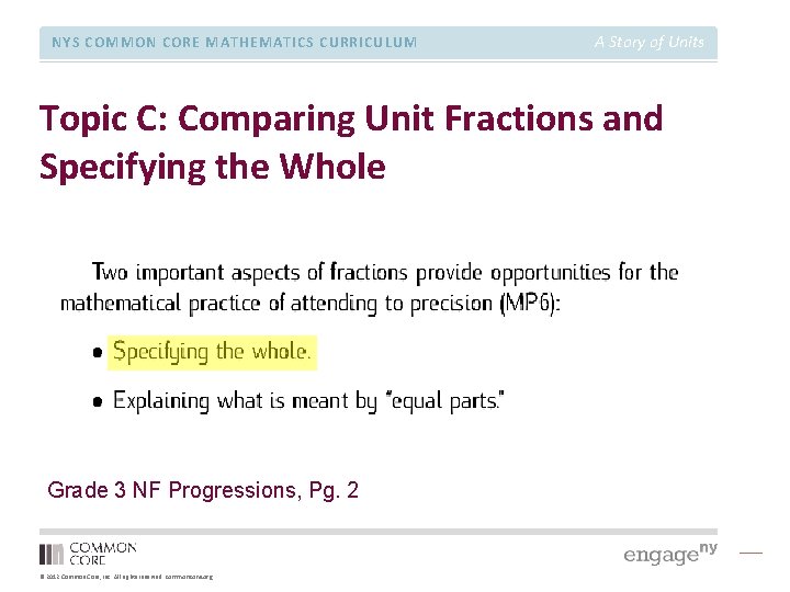 NYS COMMON CORE MATHEMATICS CURRICULUM A Story of Units Topic C: Comparing Unit Fractions