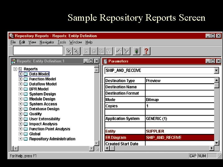 Sample Repository Reports Screen 