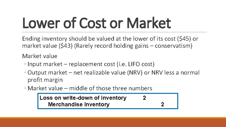 Lower of Cost or Market Ending inventory should be valued at the lower of