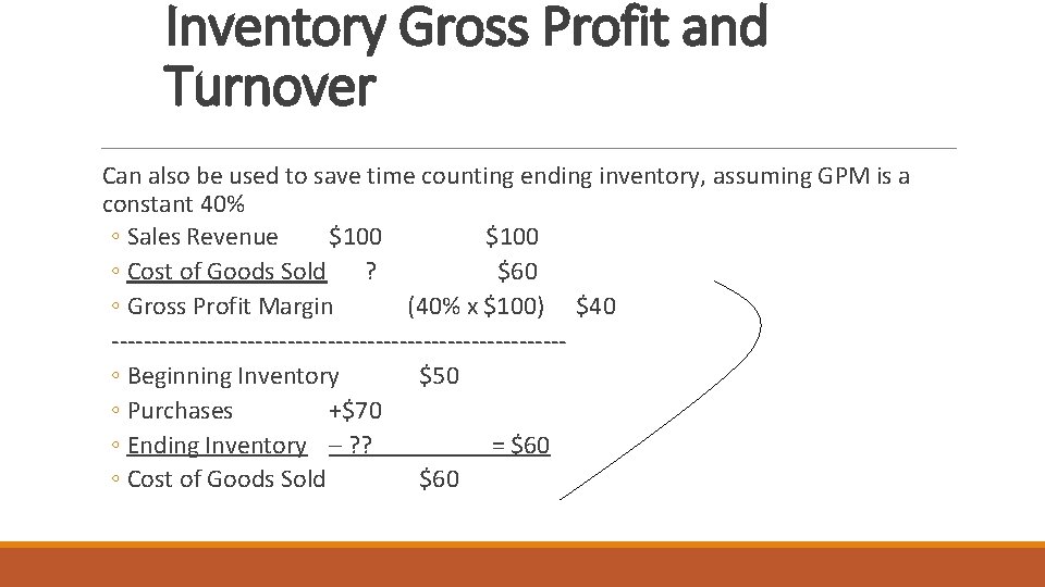 Inventory Gross Profit and Turnover Can also be used to save time counting ending