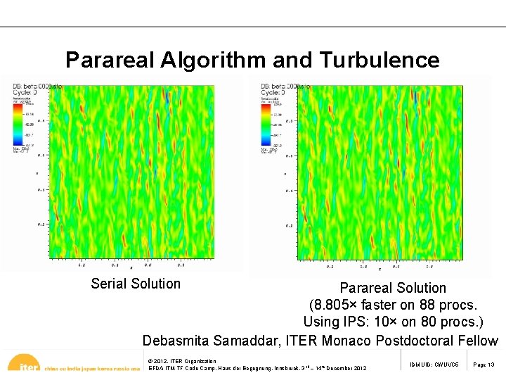 Parareal Algorithm and Turbulence Serial Solution Parareal Solution (8. 805× faster on 88 procs.