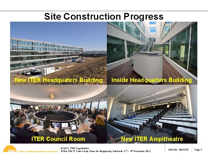 Site Construction Progress New ITER Headquaters Building Inside Headquarters Building ITER Council Room New