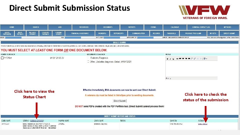 Direct Submission Status Click here to view the Status Chart Click here to check