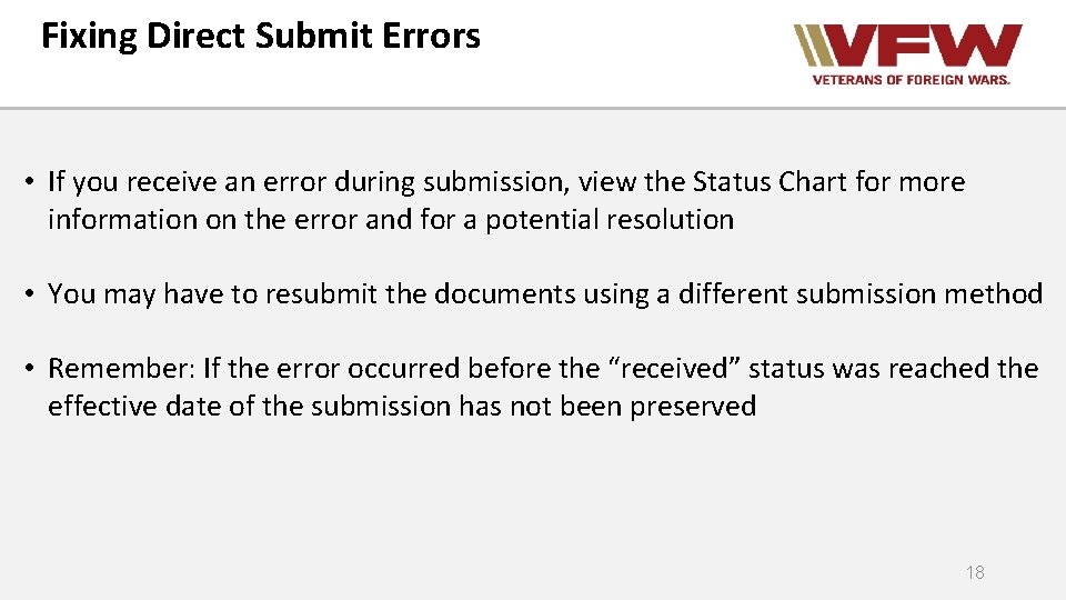 Fixing Direct Submit Errors • If you receive an error during submission, view the