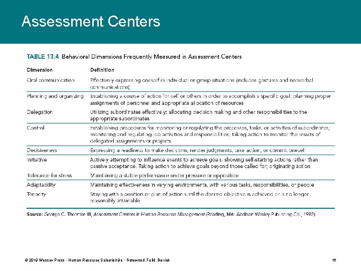 Assessment Centers © 2019 Wessex Press • Human Resource Selection 9 e • Gatewood,