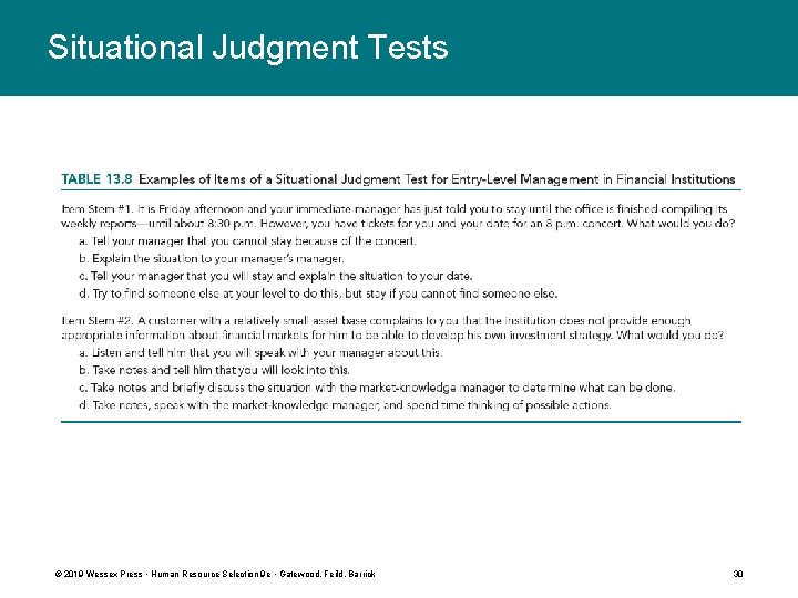 Situational Judgment Tests © 2019 Wessex Press • Human Resource Selection 9 e •