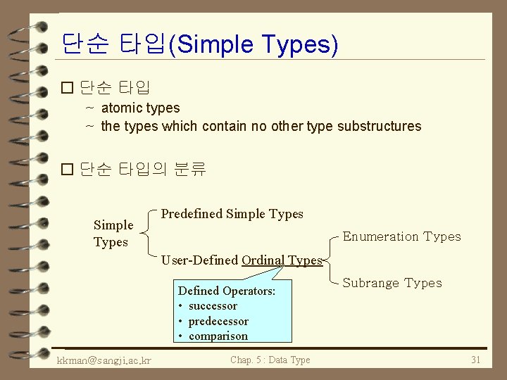 단순 타입(Simple Types) o 단순 타입 ~ atomic types ~ the types which contain