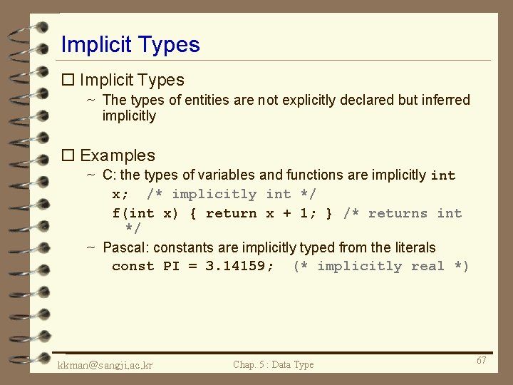 Implicit Types o Implicit Types ~ The types of entities are not explicitly declared