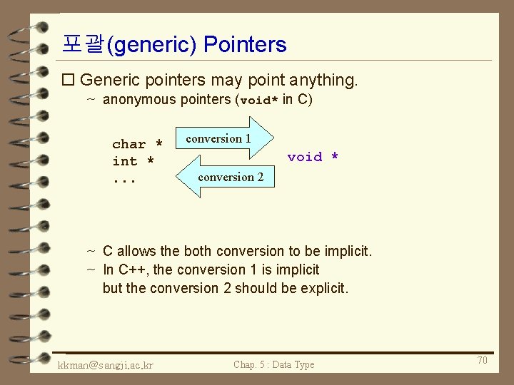 포괄(generic) Pointers o Generic pointers may point anything. ~ anonymous pointers (void* in C)