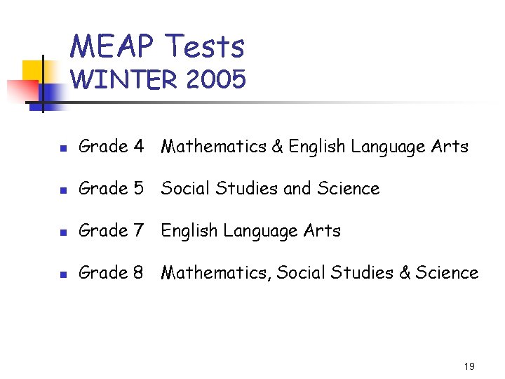 MEAP Tests WINTER 2005 n Grade 4 Mathematics & English Language Arts n Grade