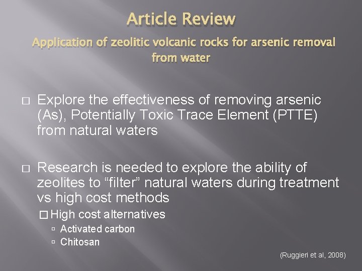 Article Review Application of zeolitic volcanic rocks for arsenic removal from water � Explore
