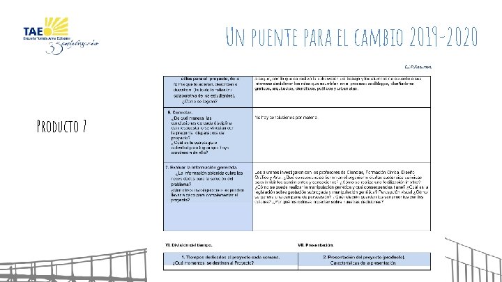 Un puente para el cambio 2019 -2020 Producto 7 