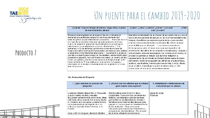 Un puente para el cambio 2019 -2020 Producto 7 