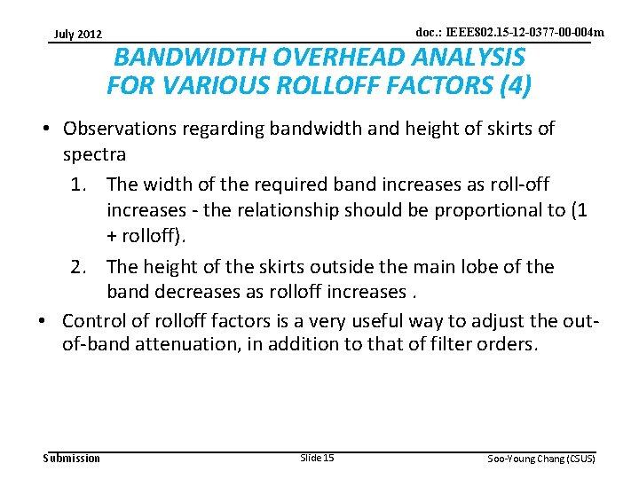 July 2012 doc. : IEEE 802. 15 -12 -0377 -00 -004 m BANDWIDTH OVERHEAD
