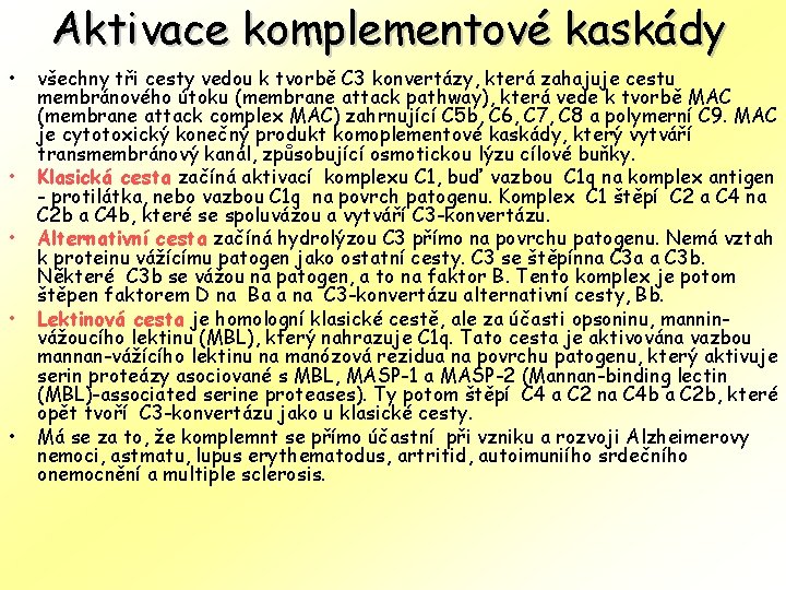 Aktivace komplementové kaskády • • • všechny tři cesty vedou k tvorbě C 3