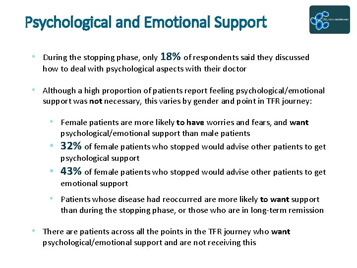 Psychological and Emotional Support • During the stopping phase, only 18% of respondents said