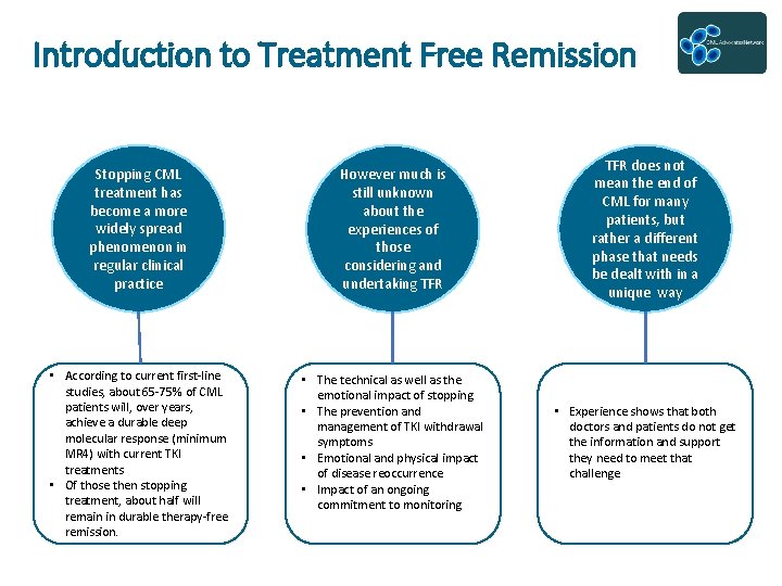 Introduction to Treatment Free Remission Stopping CML treatment has become a more widely spread