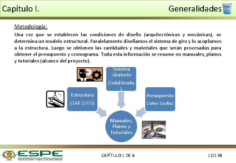 Capítulo I. Generalidades Metodología: Una vez que se establecen las condiciones de diseño (arquitectónicas